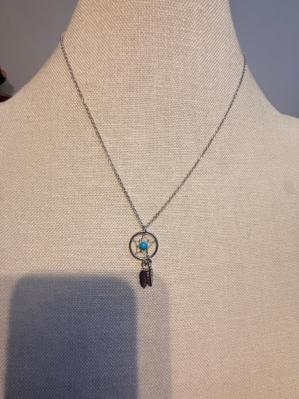 Vintage Dreamcatcher Turquoise tone Necklace 18” +3”